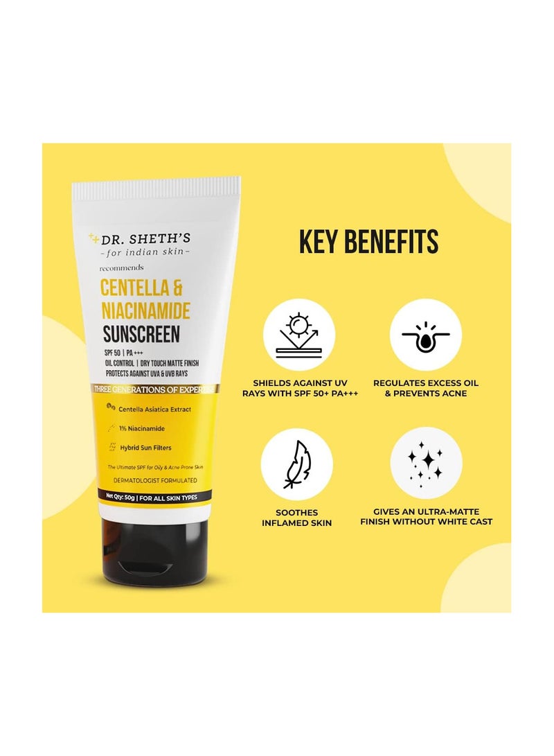 Centella & Niacinamide Sunscreen Spf 50 Pa+++ For Oily&Acne-Prone Skin, Water-Resistant, Protects Against Uva & Uvb Rays For Unisex, 50g