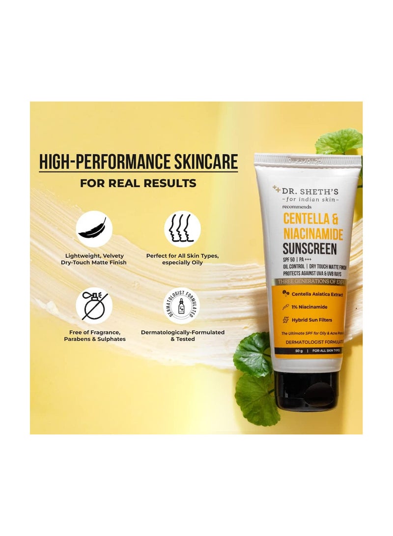 Centella & Niacinamide Sunscreen Spf 50 Pa+++ For Oily&Acne-Prone Skin, Water-Resistant, Protects Against Uva & Uvb Rays For Unisex, 50g