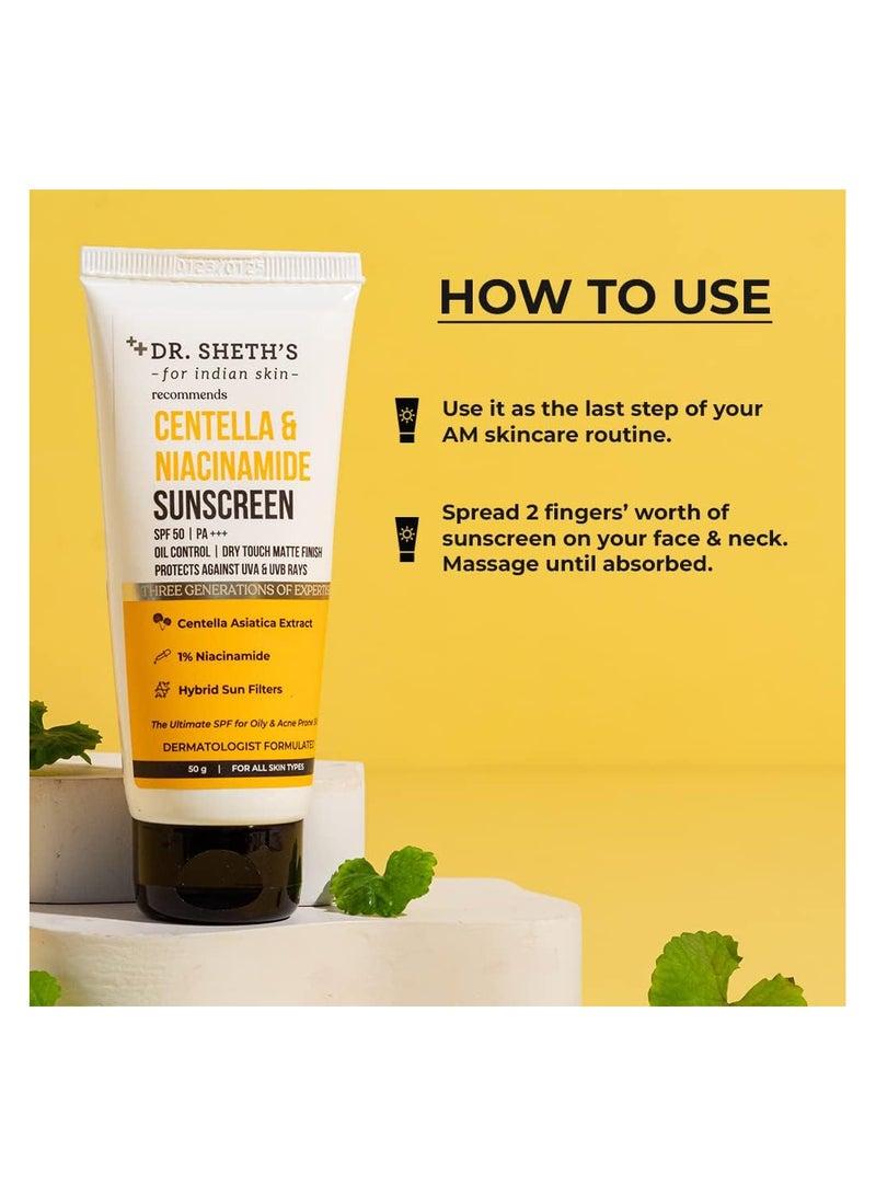 Centella & Niacinamide Sunscreen Spf 50 Pa+++ For Oily&Acne-Prone Skin, Water-Resistant, Protects Against Uva & Uvb Rays For Unisex, 50g