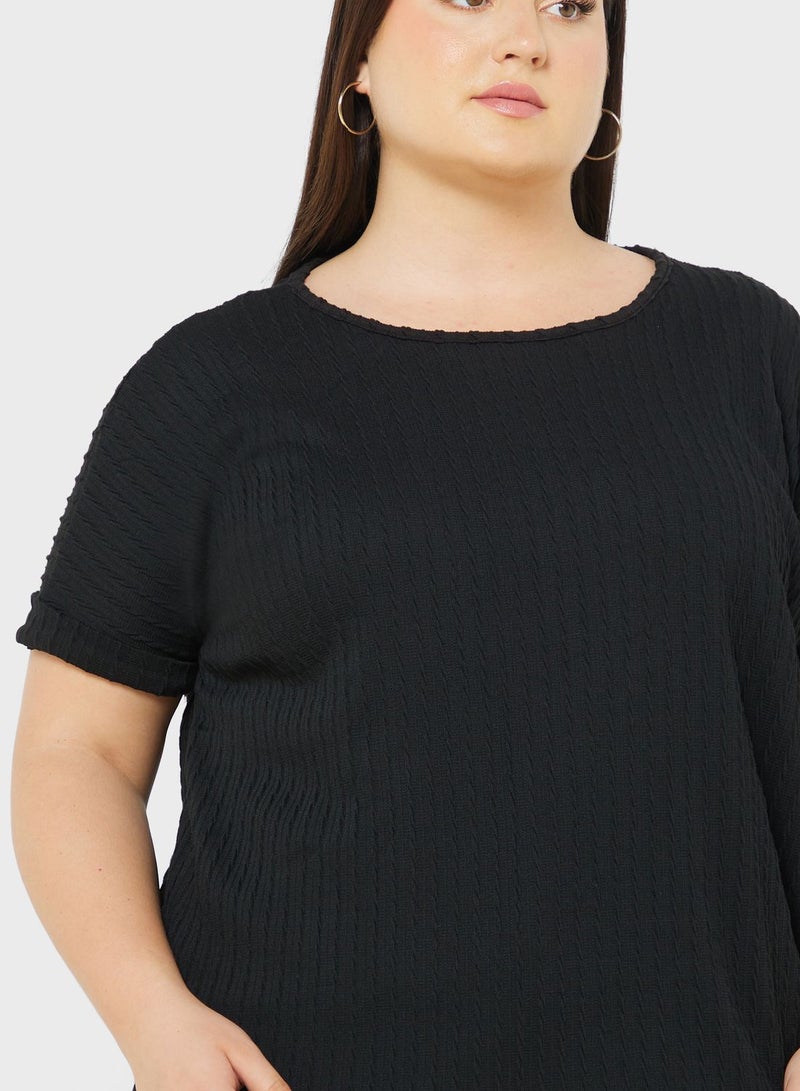 Oversize Ribbed T-Shirt With Roll Up Sleeves