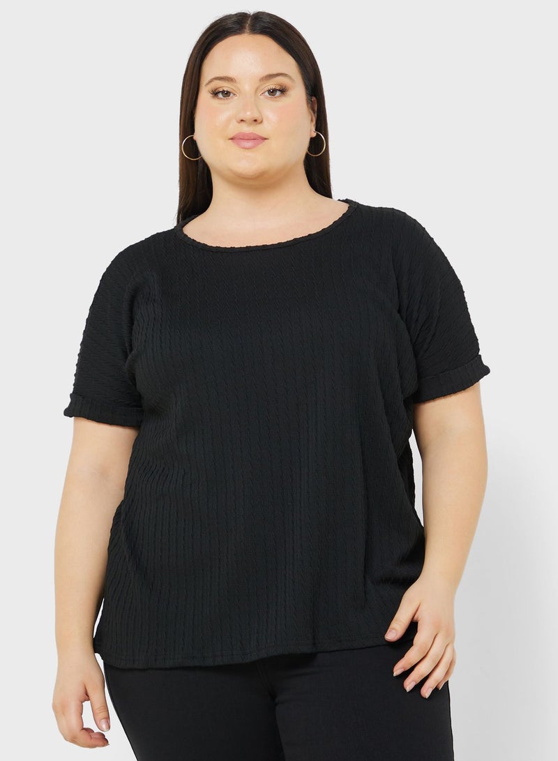 Oversize Ribbed T-Shirt With Roll Up Sleeves