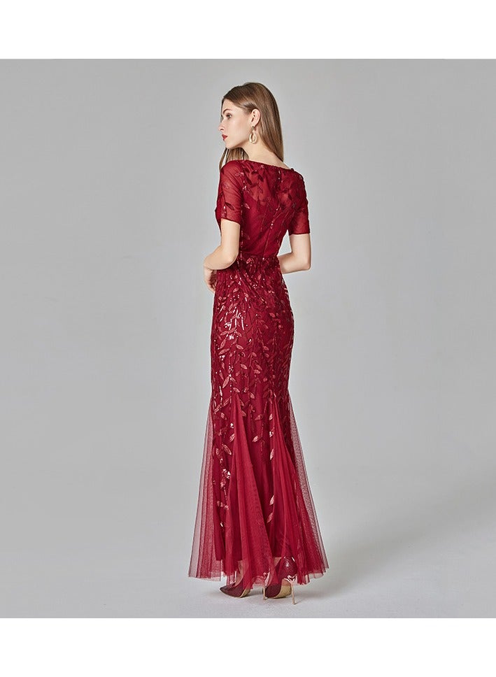 New Slim Mesh Sequin Evening Gown Fish Tail Dress