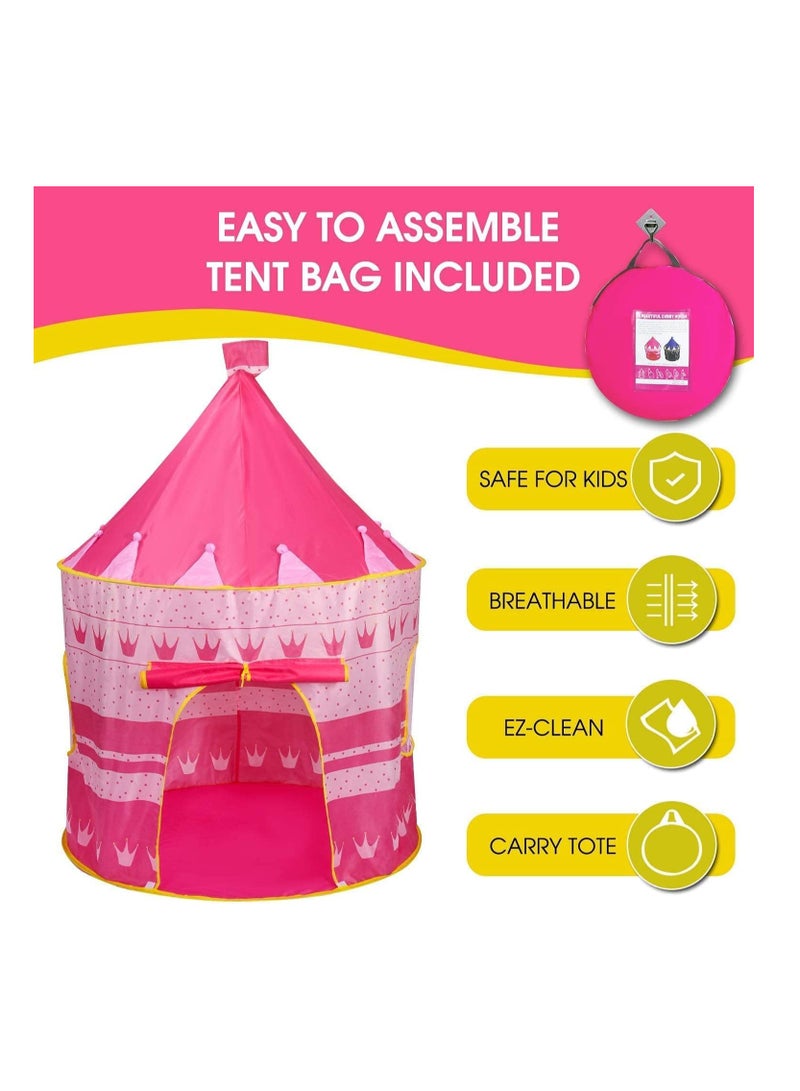 Foldable Princess Castle Play Tent for Indoor & Outdoor Adventures (Pink)