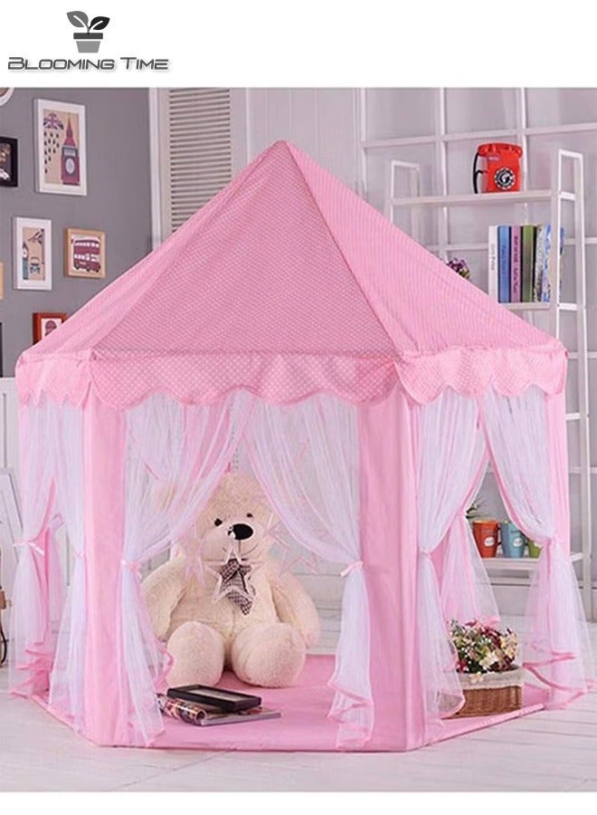 Children's Tent Indoor Tulle Hexagonal Baby Decoration Play House Princess Play Castle Tent Doll House Pink