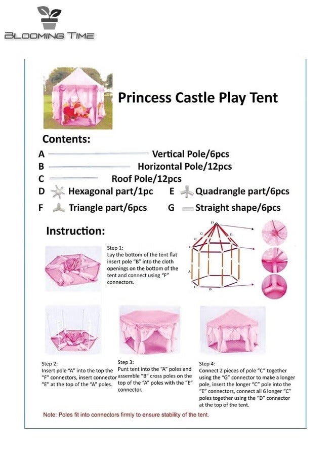 Children's Tent Indoor Tulle Hexagonal Baby Decoration Play House Princess Play Castle Tent Doll House Pink