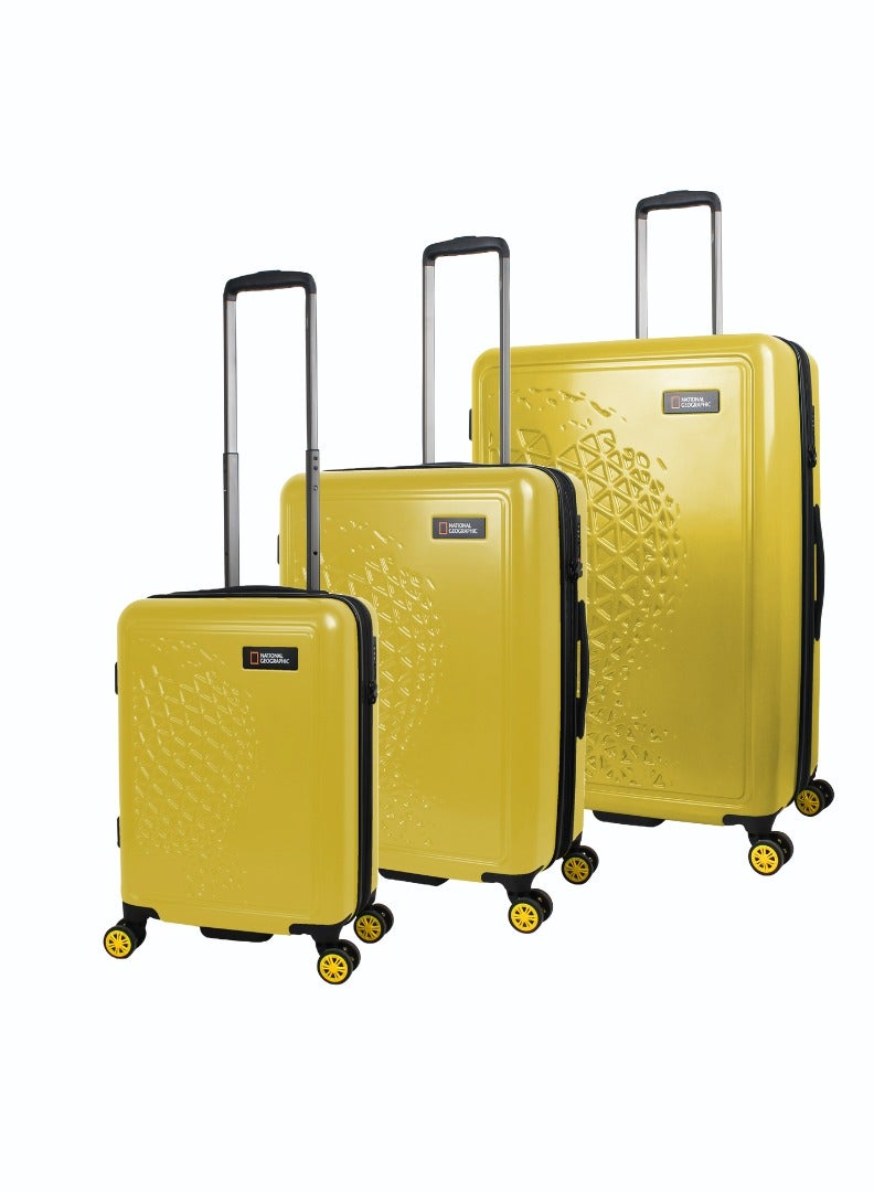 National Geographic Globe ABS Hardshell Luggage Set, Durable Lightweight Travel Suitcase, 4 Double Wheel Trolley Bag with TSA Combination Lock 3pcs Yellow (20+24+28 Inch).