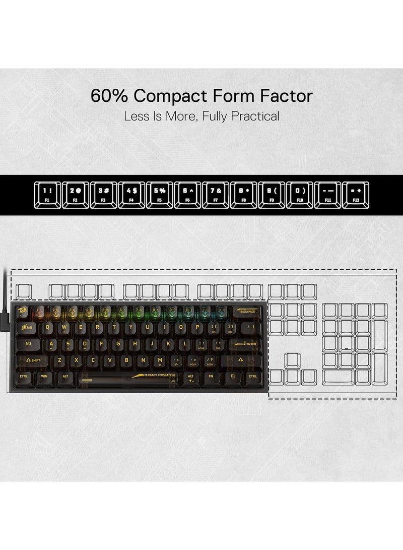 K617 SE 60% Wired RGB Gaming Keyboard, 61 Keys Compact Full-Transparent Mechanical Keyboard w/Translucent Board, Custom Linear Switch, Pro Driver/Software Supported