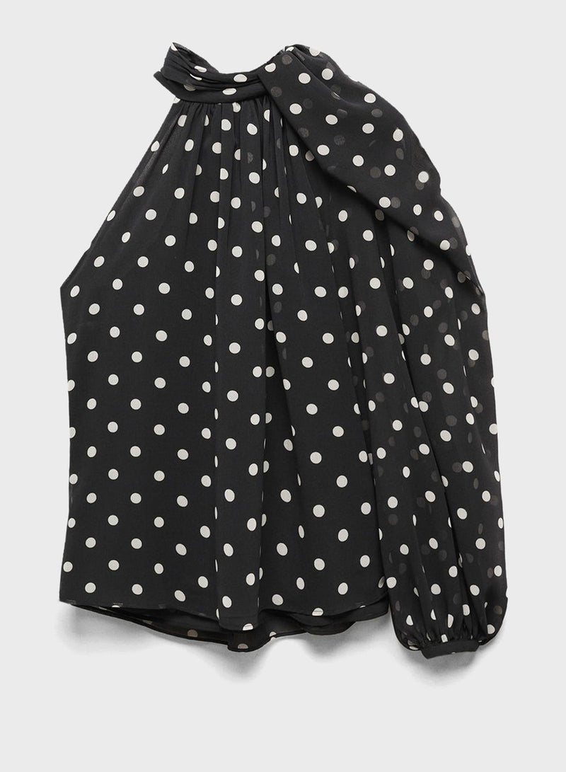 Asymmetric One Shoulder Polka Dot Blouse