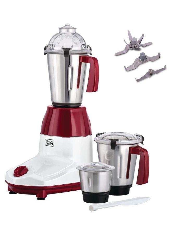 3-in-1 Multifunctional Mixer Grinder with 3 Jars Set: Blender, Wet & Dry Grinder and a Chutney Jar Years Warranty 750 W MG750-B5 white and red