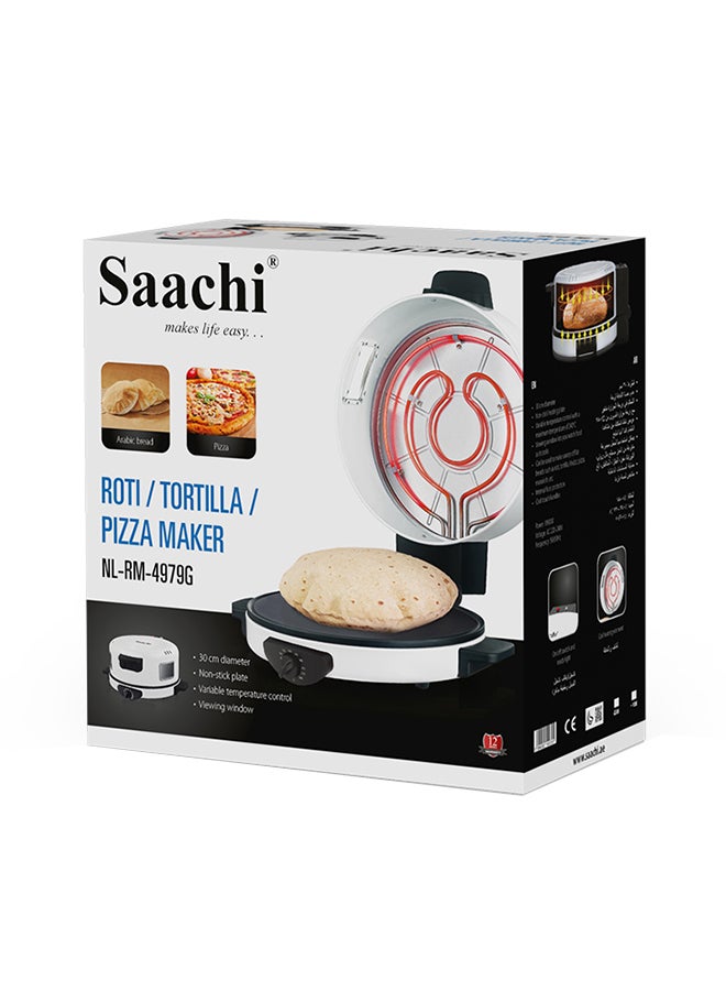 Roti/Tortilla/Pizza Bread Maker with a Viewing Window, Adjustable Temperature Control and Non-Stick Heating Plate 1800 W NL-RM-4979G-WH White