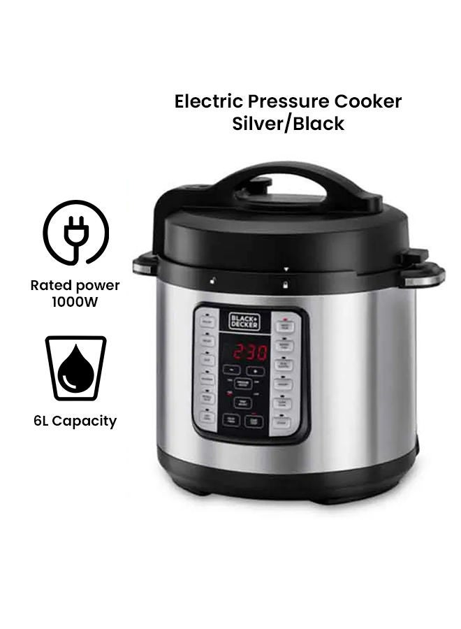 EZ Smart Steam Pot, Multi-Cooker, 7-in-1 Programmable Electric Pressure Cooker, Digital LED Display, Overheating Protection, Delay Timer, 6 L 1000 W PCP1000-B5 Silver/Black