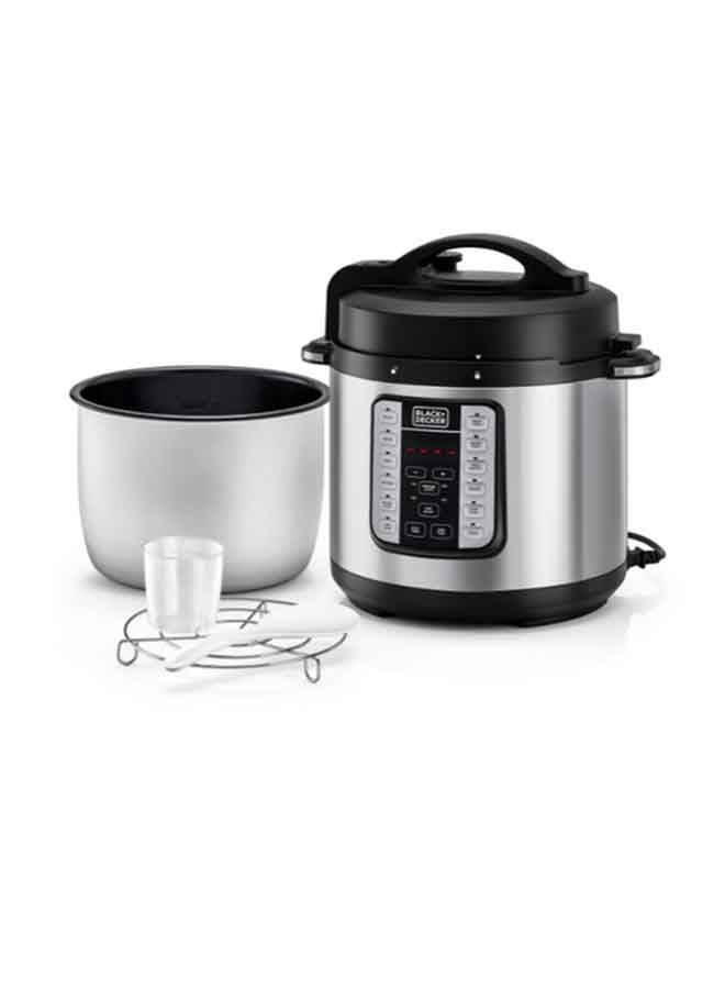 EZ Smart Steam Pot, Multi-Cooker, 7-in-1 Programmable Electric Pressure Cooker, Digital LED Display, Overheating Protection, Delay Timer, 6 L 1000 W PCP1000-B5 Silver/Black