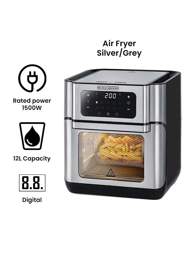 Air Fryer Oven, Rapid Air Convection Technology, Digital Temperature Control, 90-Minute Timer, 10 Pre-Set Modes, Family-Sized Capacity, Oil-Free Cooking, 12 L 1500 W AOF100-B5 Silver