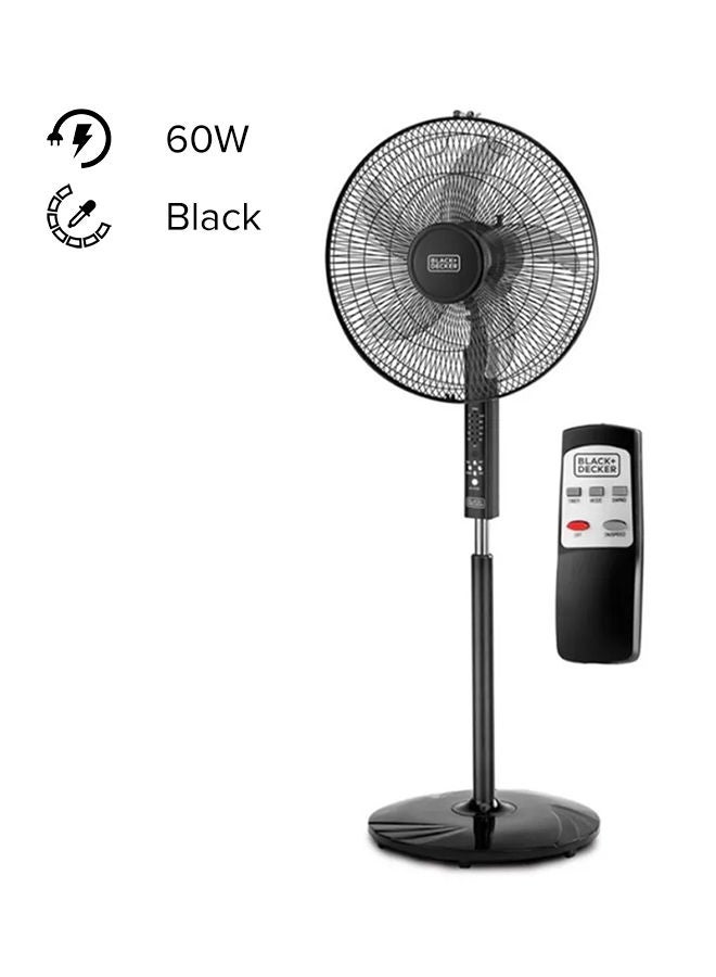 Stand Fan 16 Inch, 60W, with 90° Wide Oscillation, 3 Speeds, 5-Blade Design, Adjustable Height, Remote Control, and Pedestal Stand for Optimal Air Circulation 60 W FS1620R-B5 Black