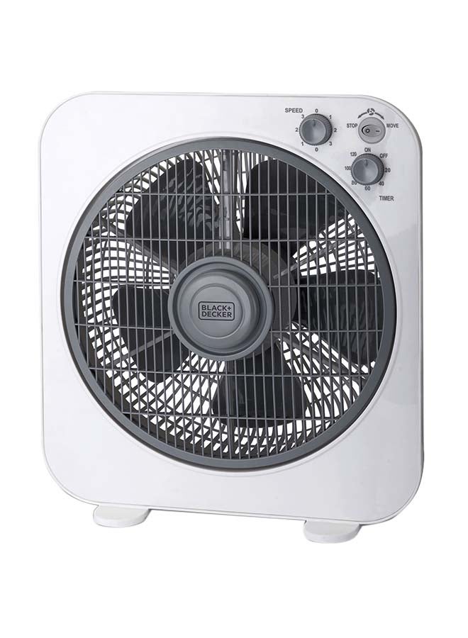 40W Box Desk Fan 12 Inch Diameter, With Timer & 3 Speeds Low/Medium/High And 5 Blade Design With Adjustable Portable/Travel Friendly Body To Direct Swing FB1220-B5 White