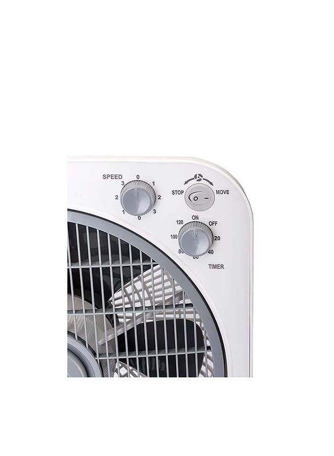 40W Box Desk Fan 12 Inch Diameter, With Timer & 3 Speeds Low/Medium/High And 5 Blade Design With Adjustable Portable/Travel Friendly Body To Direct Swing FB1220-B5 White