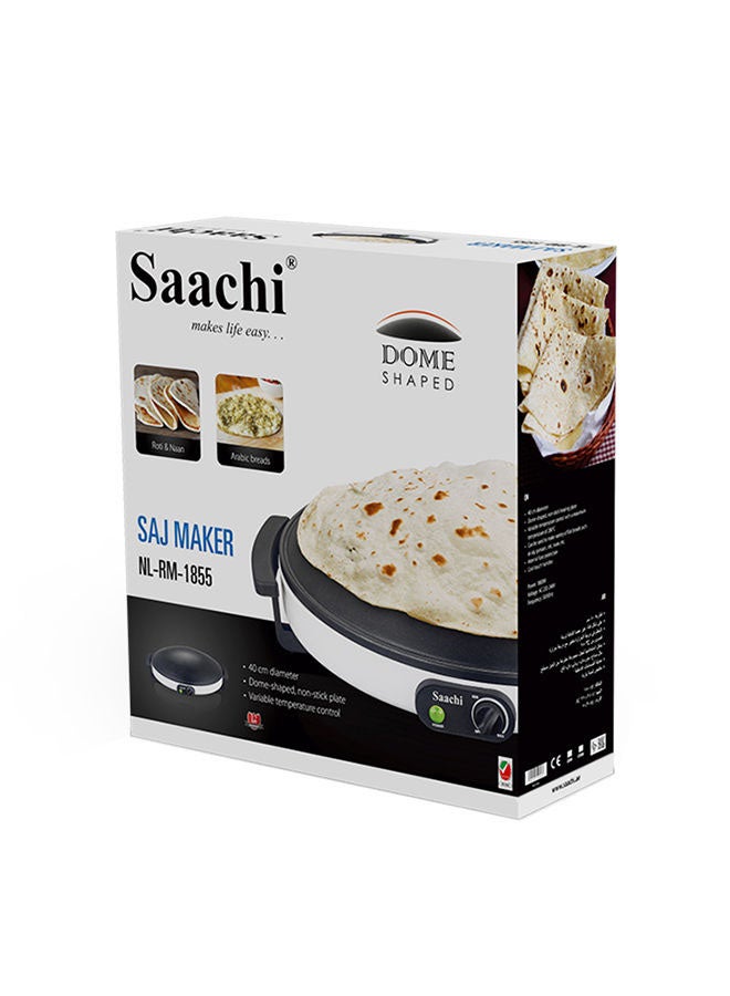 Saj / Gursaan / Roti / Naan Maker with Dom-Shaped Non-Stick Heating Plate and Adjustable Termperature Control 1800 W NL-RM-1855-WH White