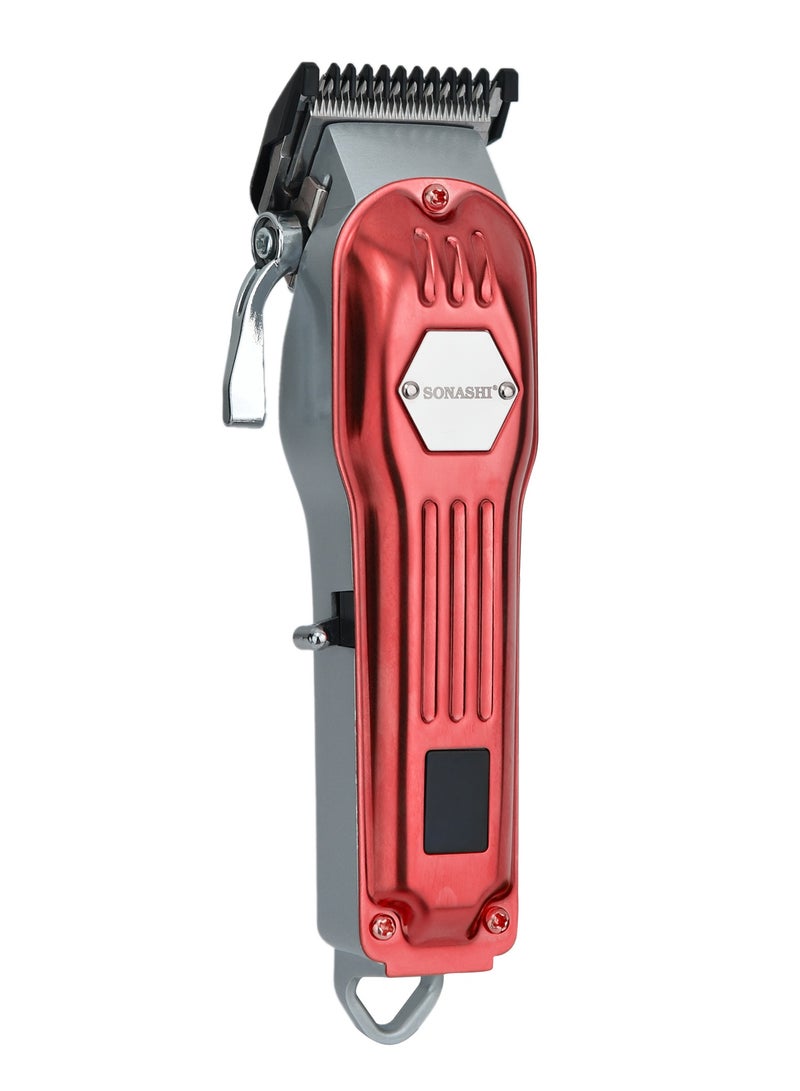 Rechargeable Hair Clipper With Digital LCD Display  2 Hours Continuous Working Time Sharp And Carbon Steel Cutter Blade With HighQuality Metal Body Chargeable And Cordless  SHC-1061 Red