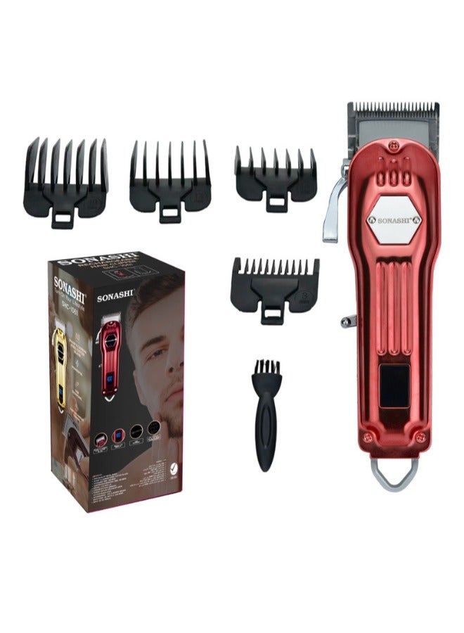 Rechargeable Hair Clipper With Digital LCD Display  2 Hours Continuous Working Time Sharp And Carbon Steel Cutter Blade With HighQuality Metal Body Chargeable And Cordless  SHC-1061 Red