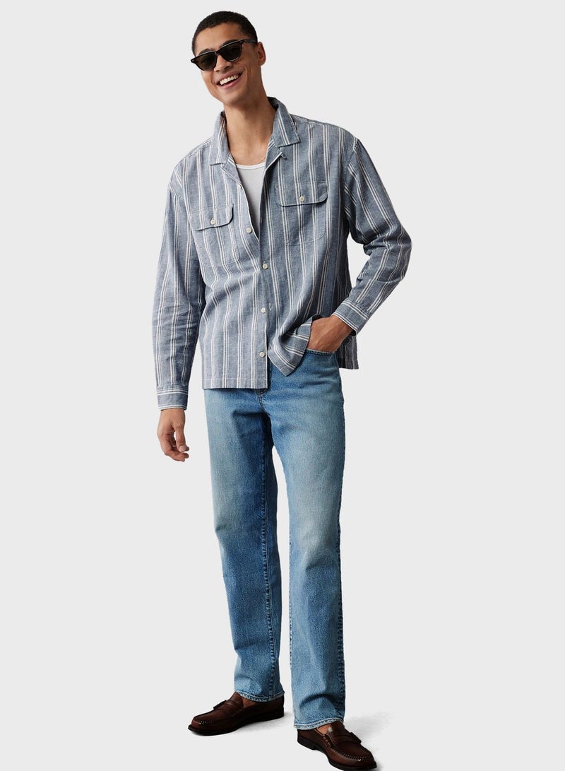 Linen-Blend Mechanic Regular Fit  Striped Shirt