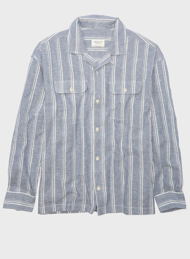 Linen-Blend Mechanic Regular Fit  Striped Shirt