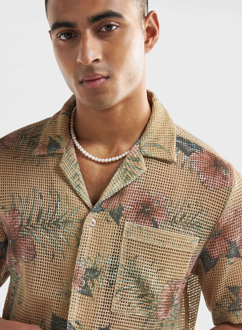 Mesh Detail Printed Shirt