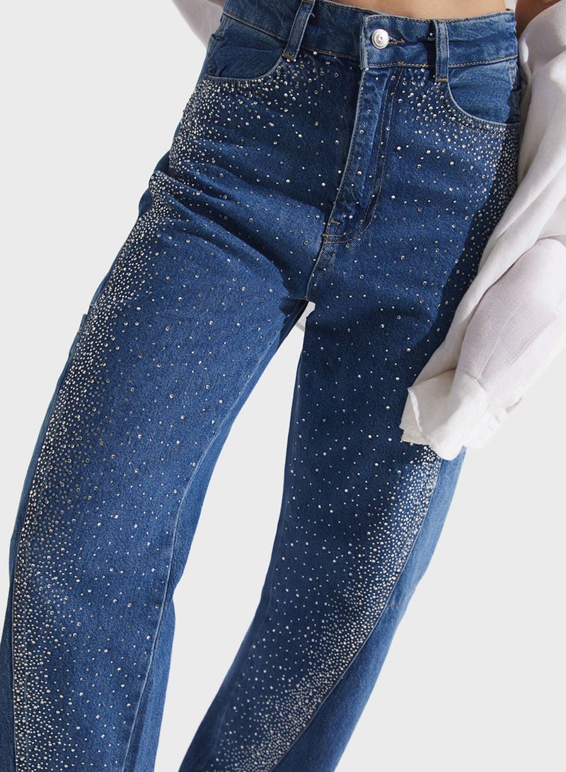 Embellished High Waist Jeans