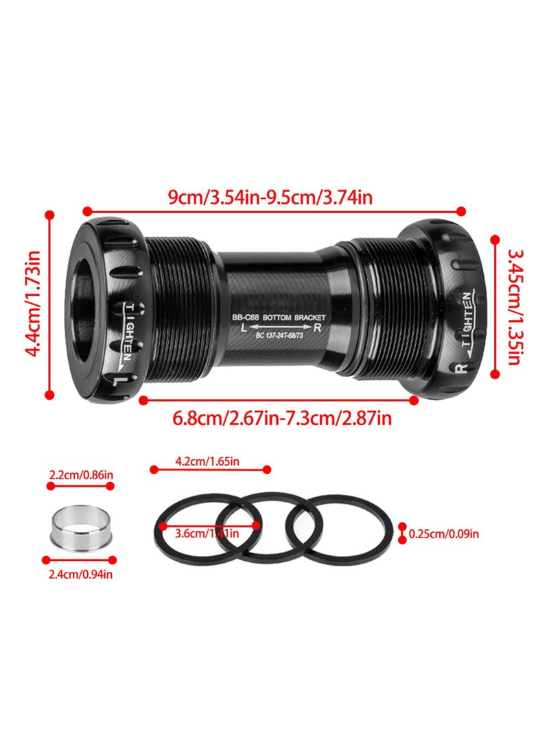 Bottom Bracket Spacer - Square-Taper Bearing Middle Shaft, Bottom Bracket Shield and Shaft Washer for Mountain Bikes, Bicycles Replacement, BB52 Screw-In Threaded Integrated Hollow Shaft