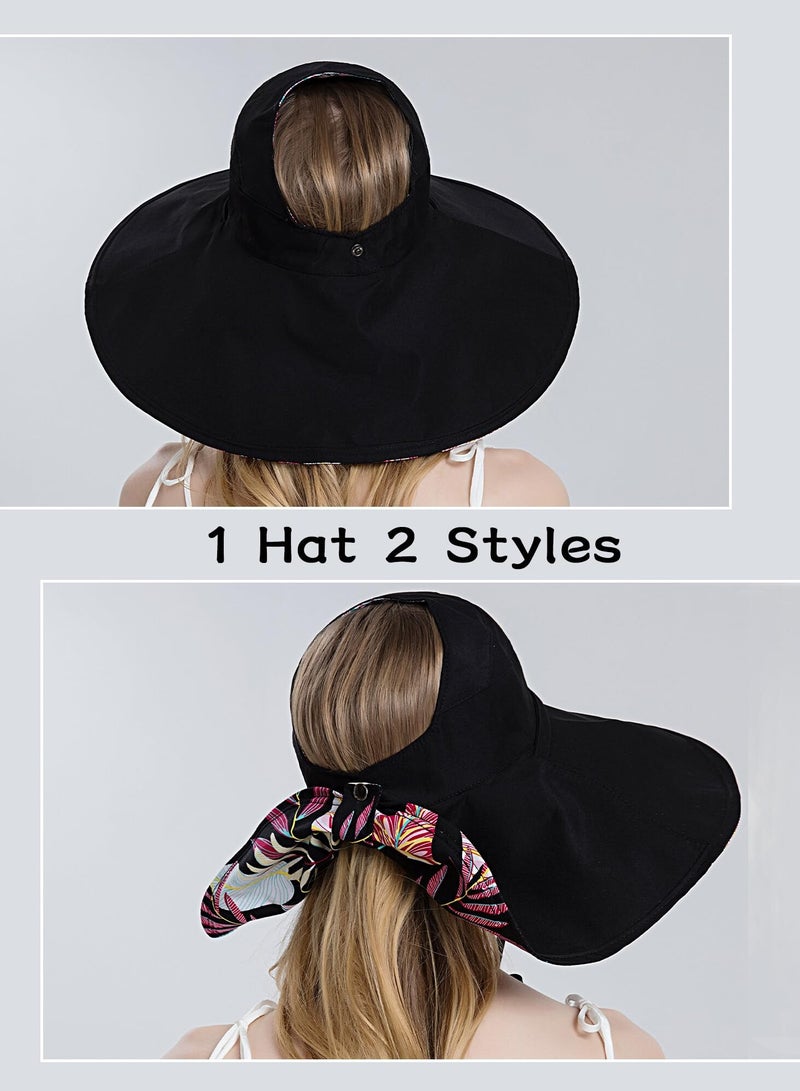 Sun Hats for Women Lovely Summer Ladies Sun Hat Floppy Cotton Wide Brim Hat Double-Sided Foldable Hats Uv Protection Travel Hat Hiking Hat Fishing Hat