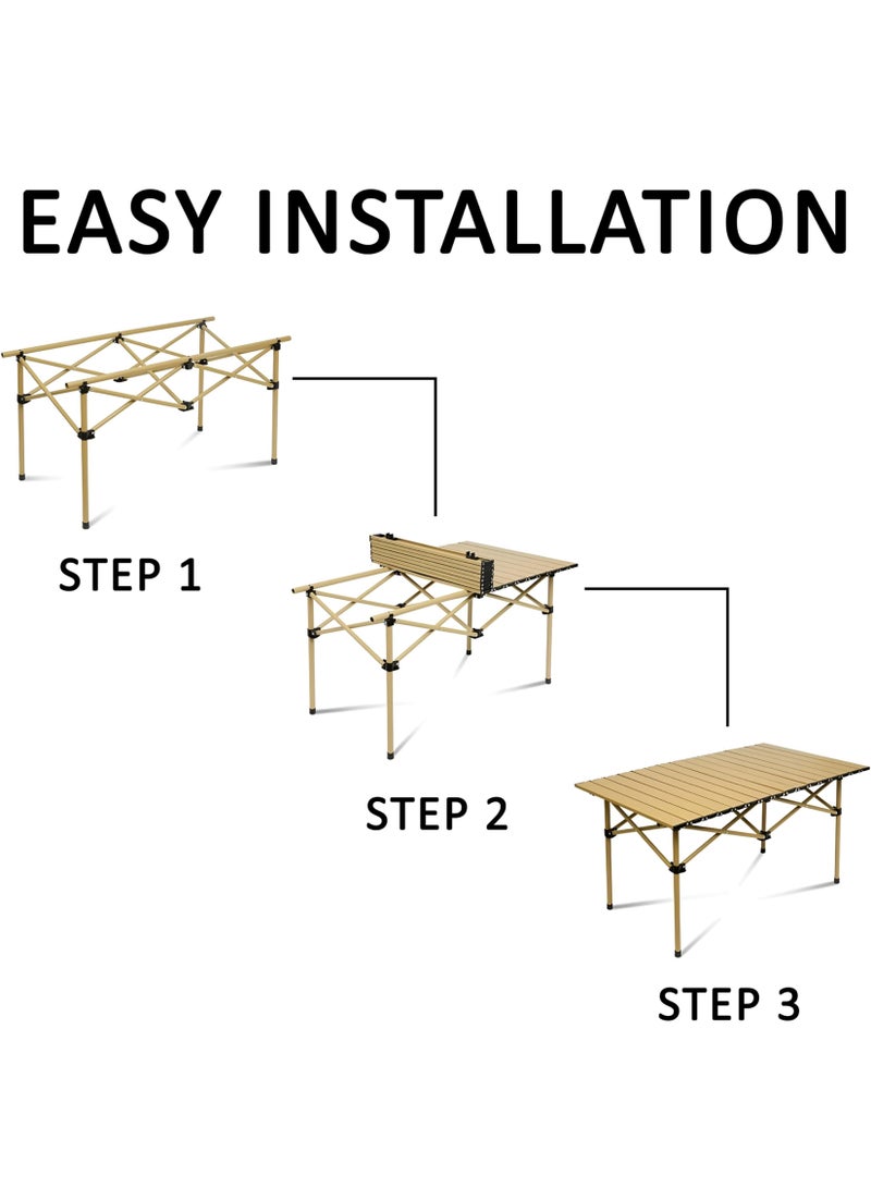 Toshionics Outdoor Folding Camping Table - Portable, Lightweight & Durable Wooden Roll-Up Table with Metal Frame & Storage Bag - Ideal for Camping, Picnic, BBQ, Fishing, Travel & Outdoor Adventures