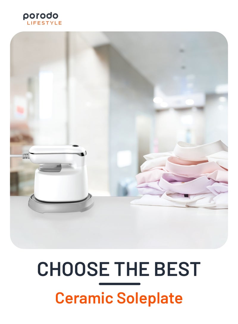 Compact Portable Steam & Heat Iron with Rotating Handle for travel with 120ml Water Tank Capacity/ Ceramic Soleplate / Handheld Steam / Flat Iron Dry & Wet / Garment Steamer 1100W - White