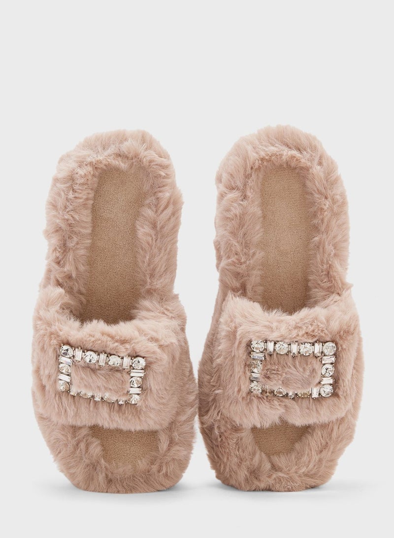 Diamante Fluffy Bedroom Slippers