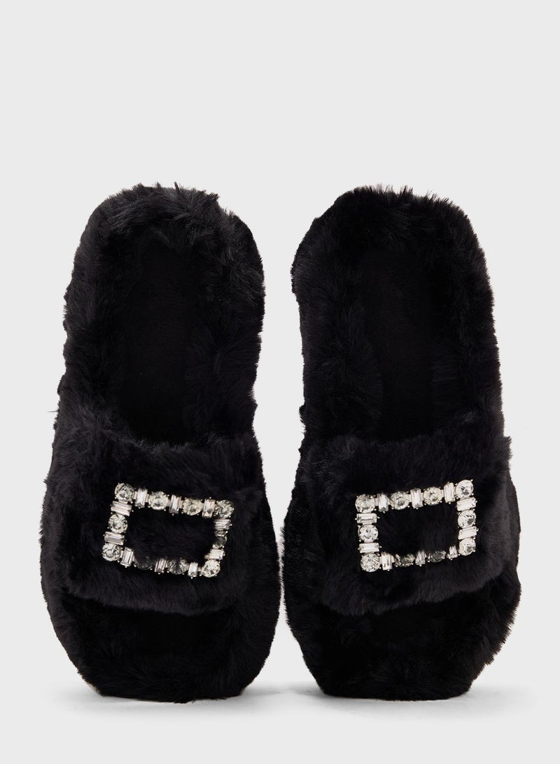 Diamante Fluffy Bedroom Slippers