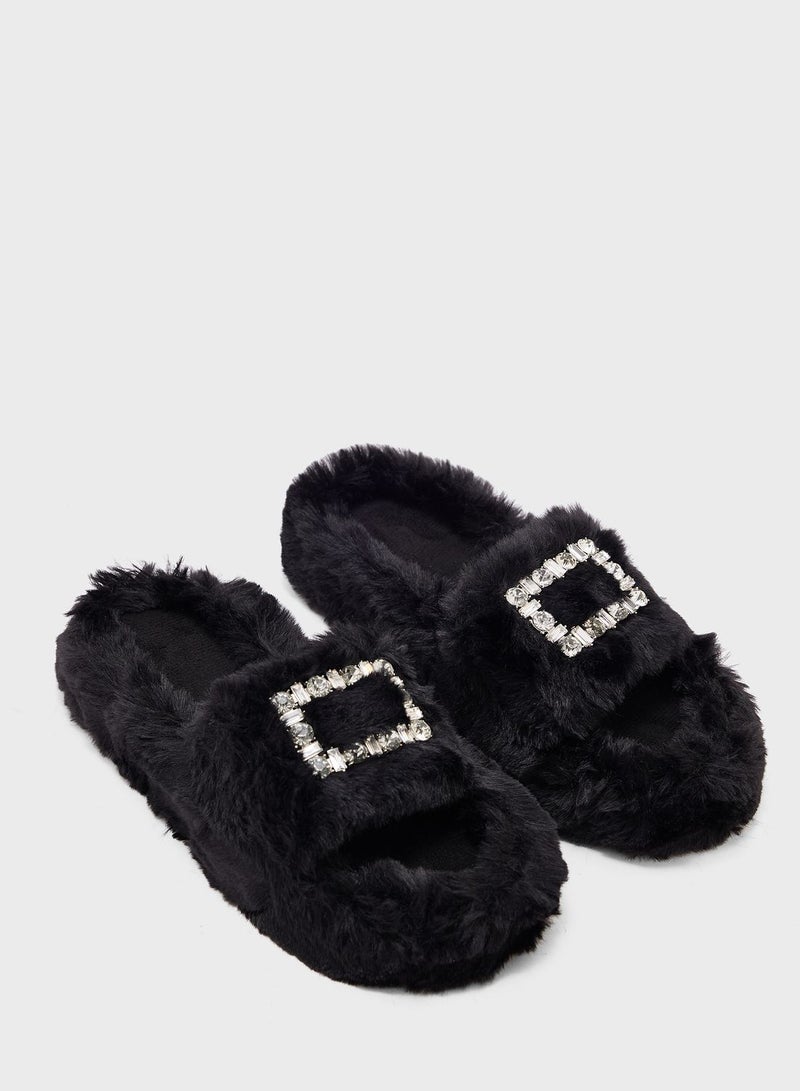 Diamante Fluffy Bedroom Slippers