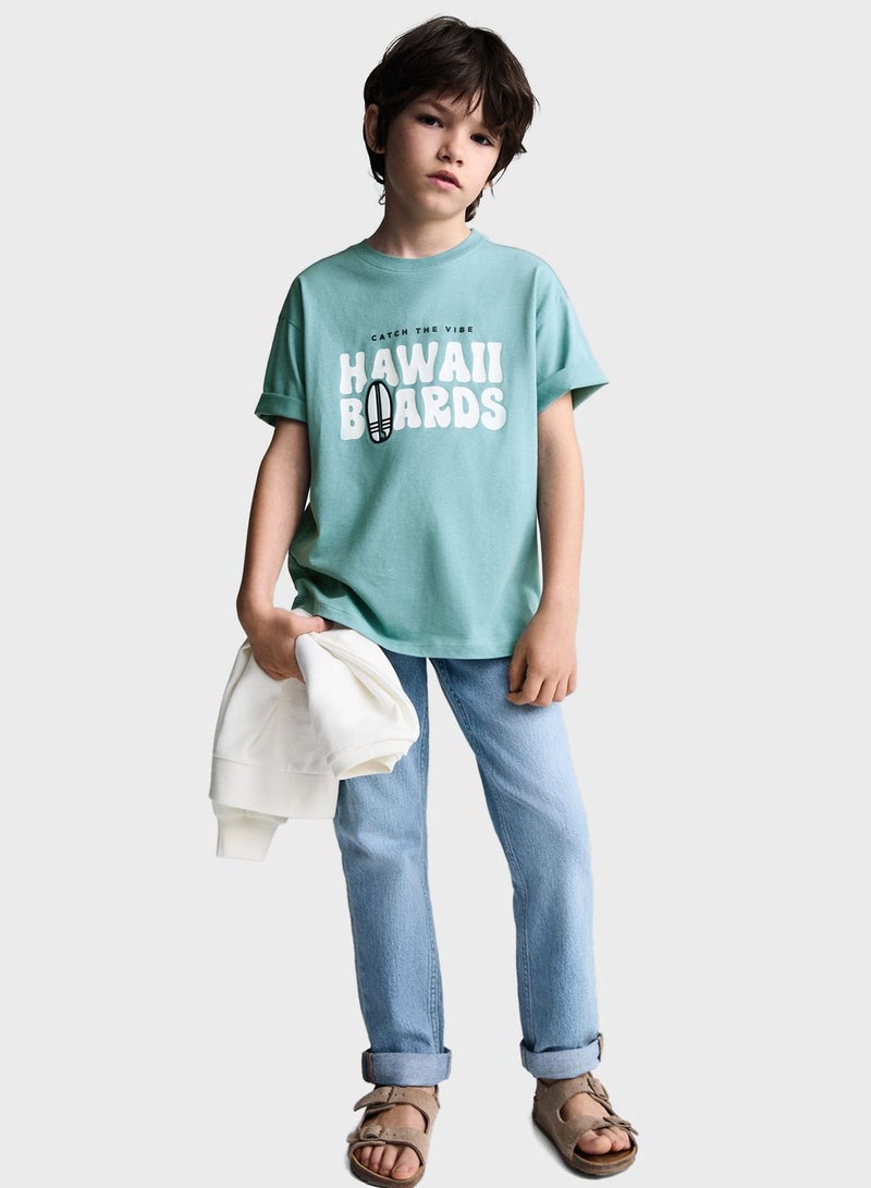 Kids Printed Message Crew Neck T-Shirt