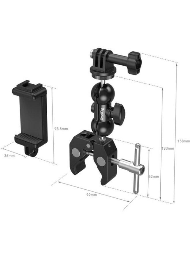 Crab-Shaped Super Clamp With Ball Head Magic Arm, Action Mount & Phone Holder Kit