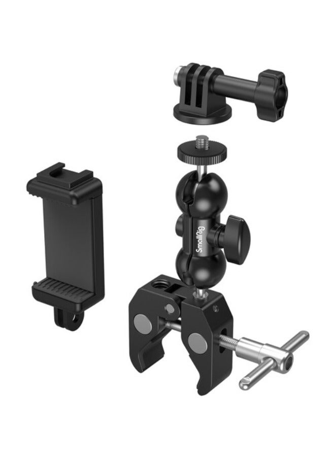 Crab-Shaped Super Clamp With Ball Head Magic Arm, Action Mount & Phone Holder Kit