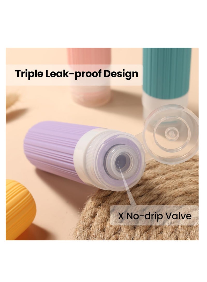 4Pcs Travel Bottles for Toiletries, Portable Travel Bottles, 3oz Leak Proof Travel Size Bottles, TSA Approved Travel Containers Jar, Squeezable Silicone Travel Size Containers, with Toiletry Bag