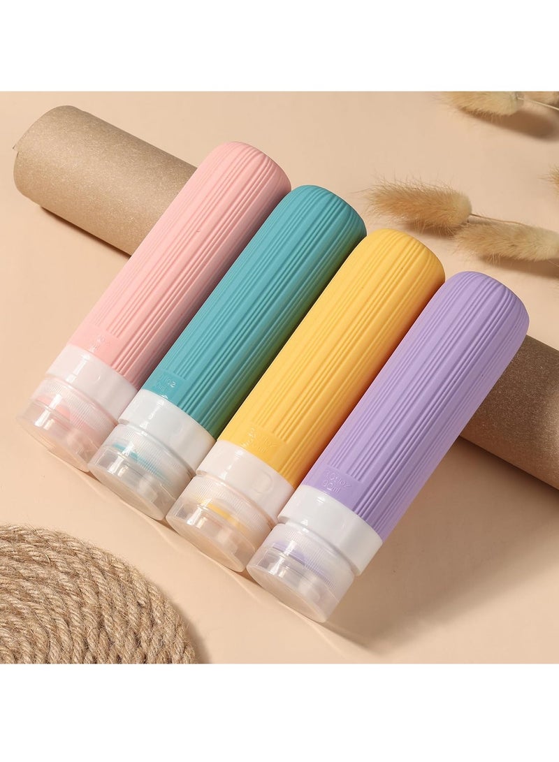 4Pcs Travel Bottles for Toiletries, Portable Travel Bottles, 3oz Leak Proof Travel Size Bottles, TSA Approved Travel Containers Jar, Squeezable Silicone Travel Size Containers, with Toiletry Bag
