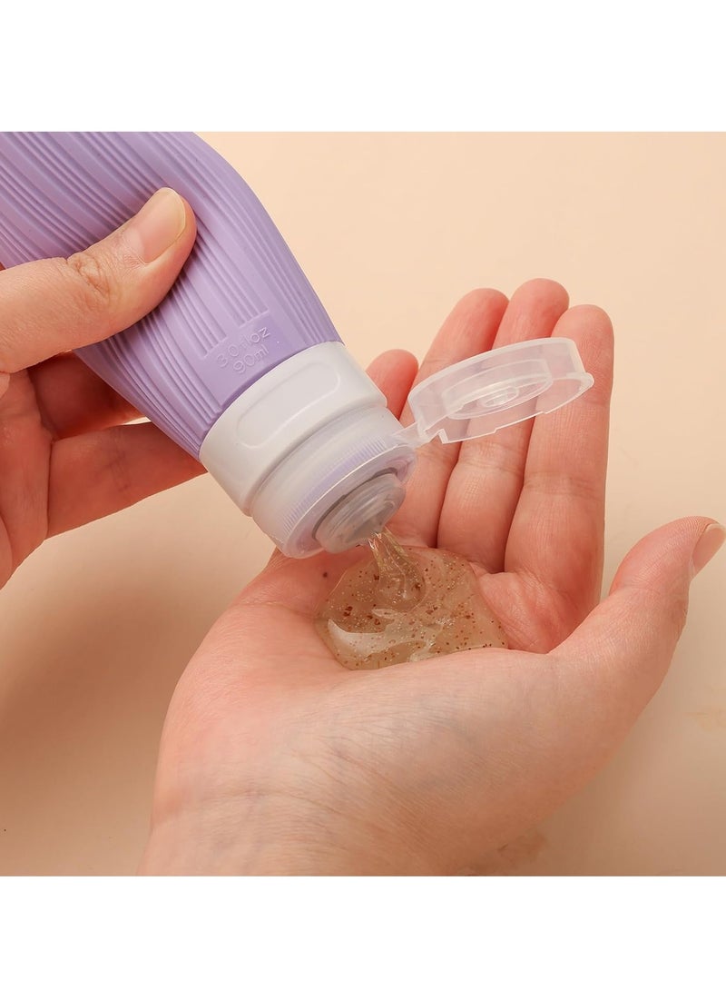 4Pcs Travel Bottles for Toiletries, Portable Travel Bottles, 3oz Leak Proof Travel Size Bottles, TSA Approved Travel Containers Jar, Squeezable Silicone Travel Size Containers, with Toiletry Bag