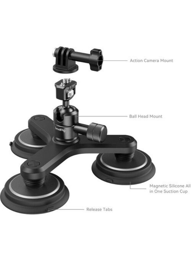 Triple Magnetic Suction Cup Mounting Support Set For Action Cameras