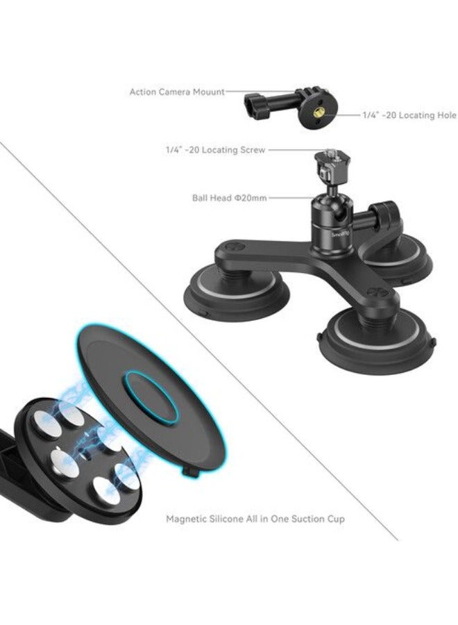 Triple Magnetic Suction Cup Mounting Support Set For Action Cameras