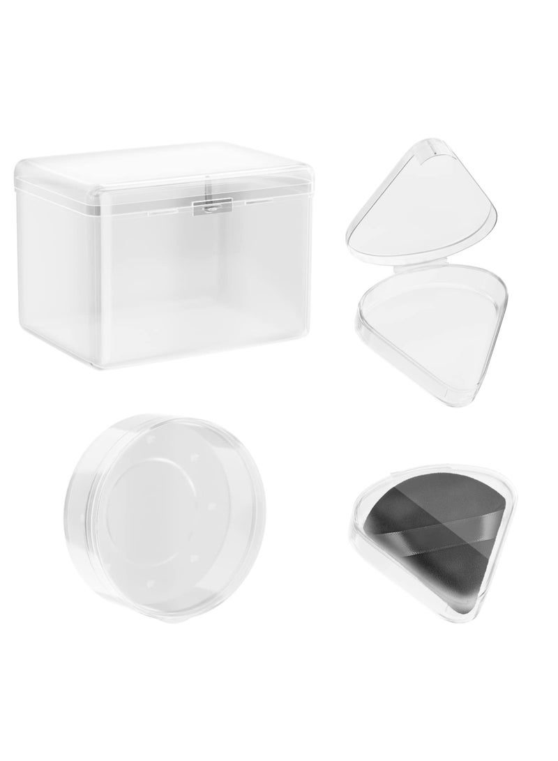 4 Pieces Powder Puff Protective Cases, Round, Square, and Triangle Storage Boxes for Travel, Cosmetic Cotton Container, Powder Puff Cases Only (Powder Puff Not Included)