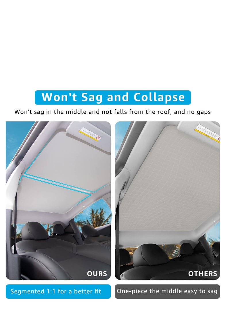Roof Sunshades for Tesla Model Y 2023, Glass Roof Sunshade, Front & Rear Top Windows Sun Shade, Won't Sag with Skylight Reflective Covers (13 Snap Accessories)