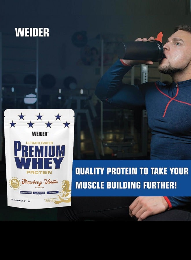 Premium Whey Protein 500g, High Protein, Low Carb, Zero Fat, Enriched with L-Glutamine & Vitamin B6, Strawberry & Vanilla