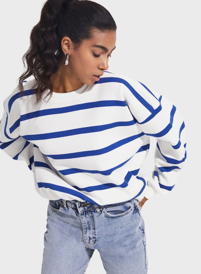 Striped Crew Neck Knitted Sweatshirt