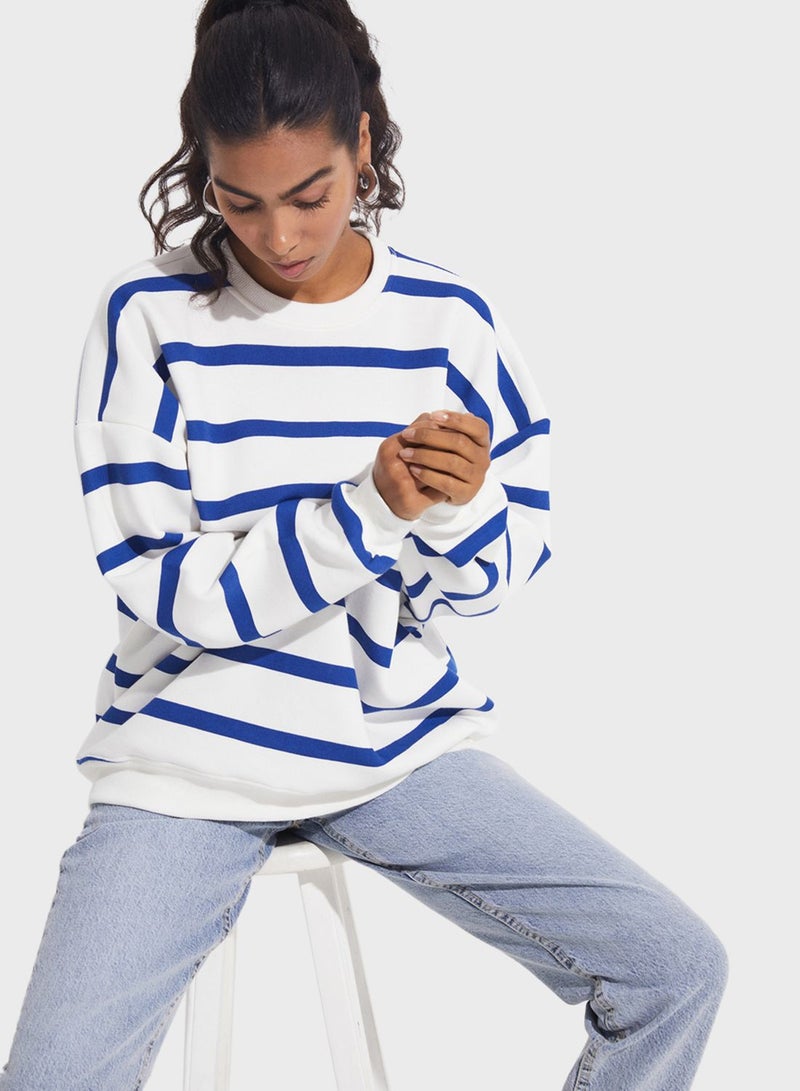 Striped Crew Neck Knitted Sweatshirt