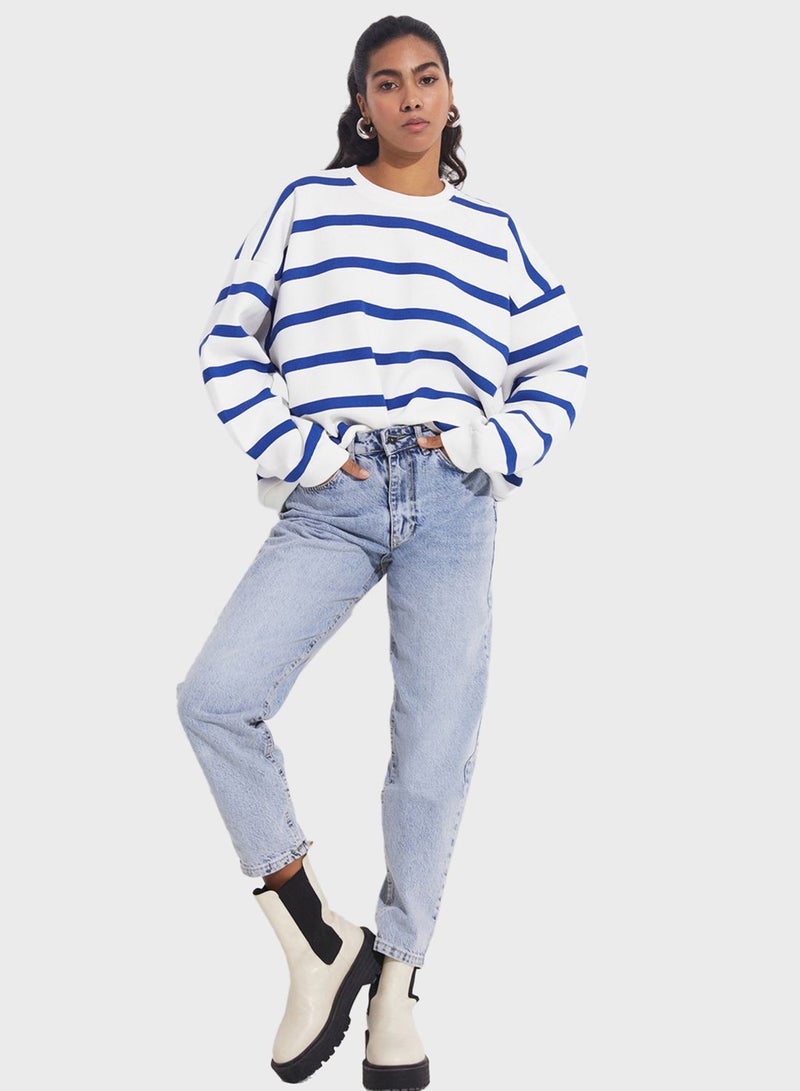 Striped Crew Neck Knitted Sweatshirt