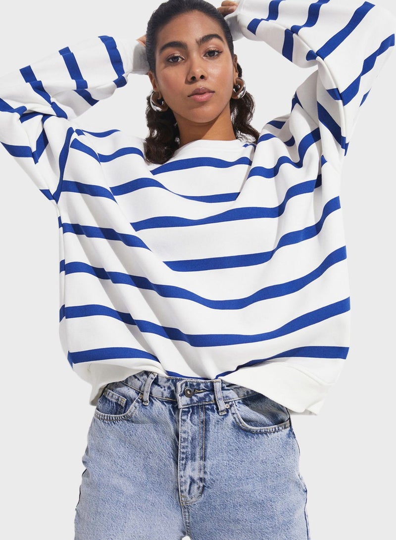 Striped Crew Neck Knitted Sweatshirt