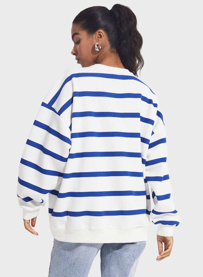 Striped Crew Neck Knitted Sweatshirt